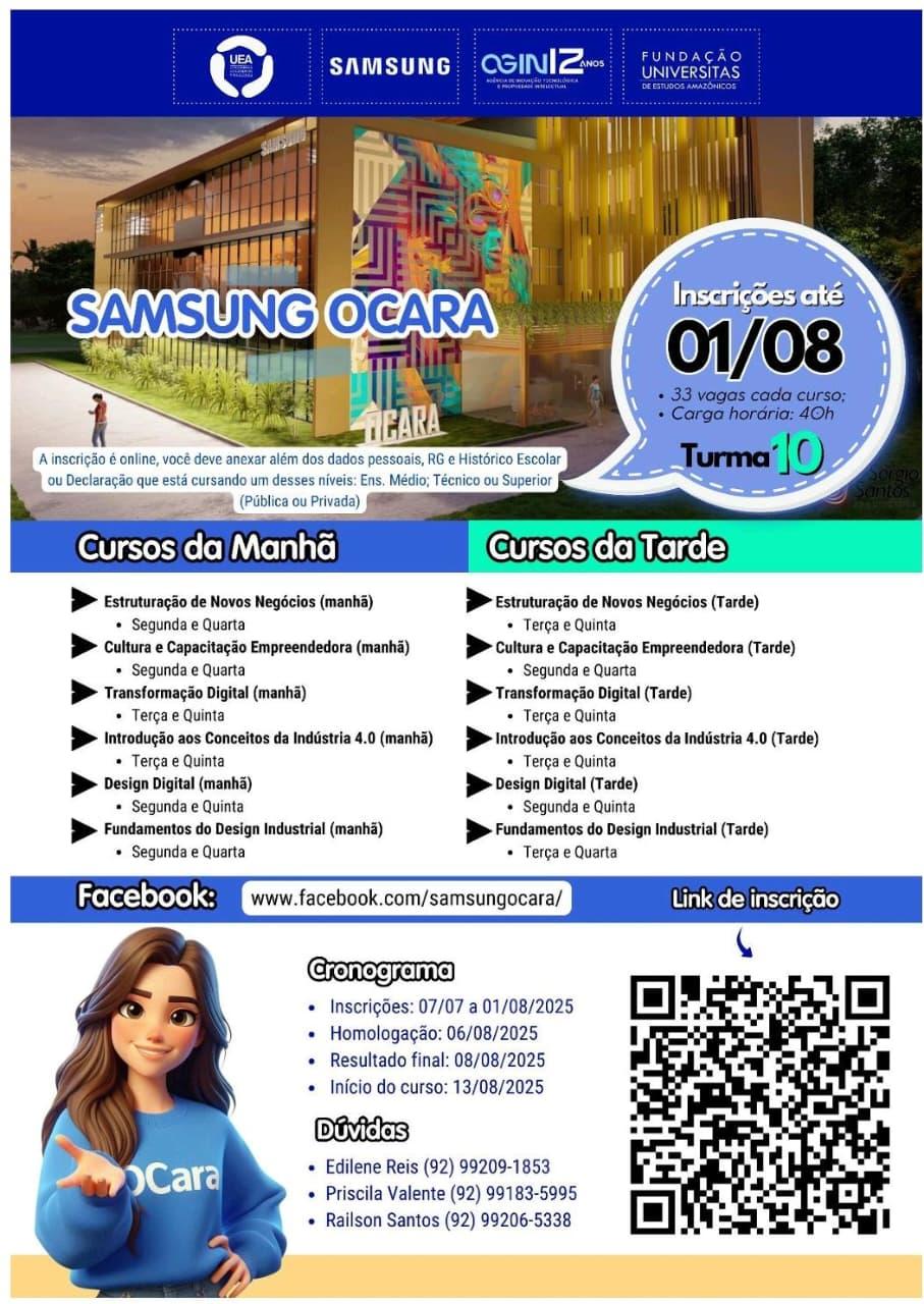 Samsung Ocara abre inscrições para cursos gratuitos